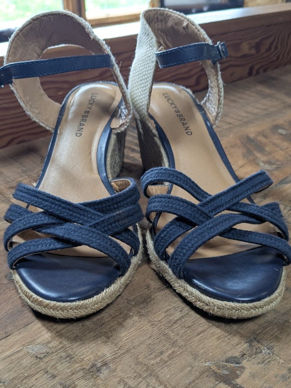 Lucky Brand Kelly Strappy Navy Espadrille Wedge Sandals